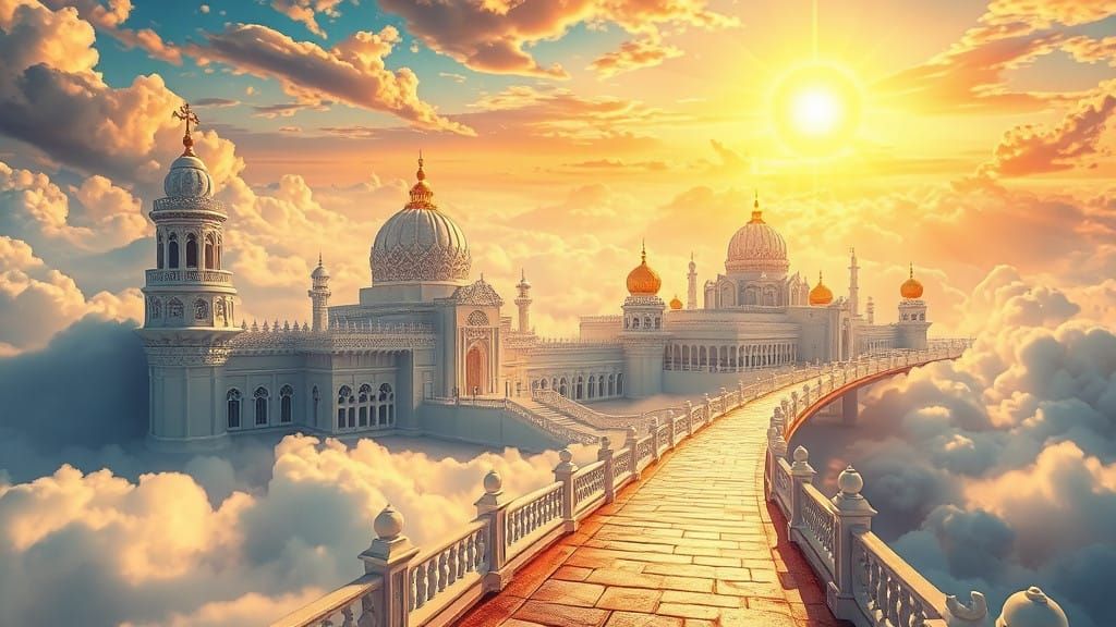 Ethereal Heavenly Cityscape in Divine Architecture Style
