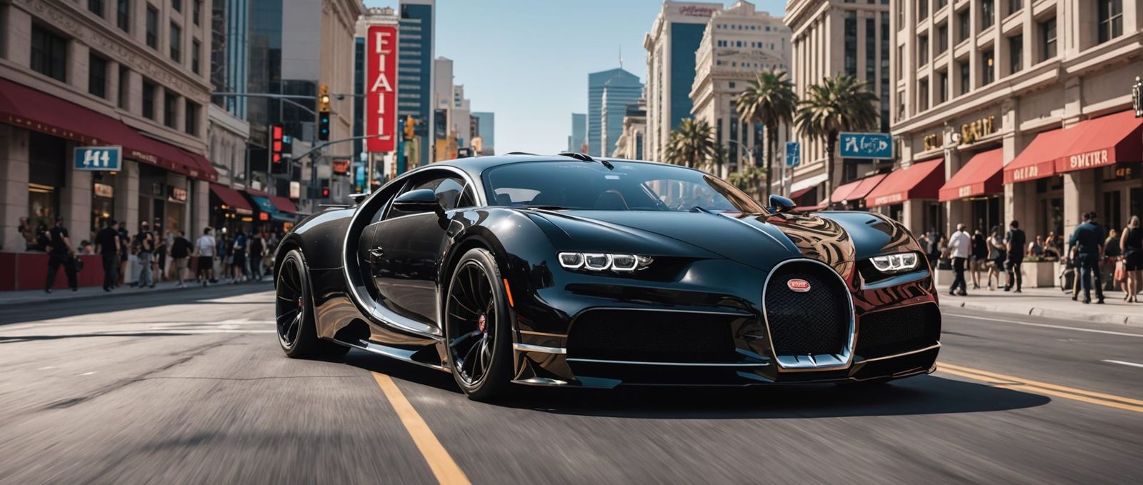Bugatti Speeding Down Las Vegas Strip in Anime Style