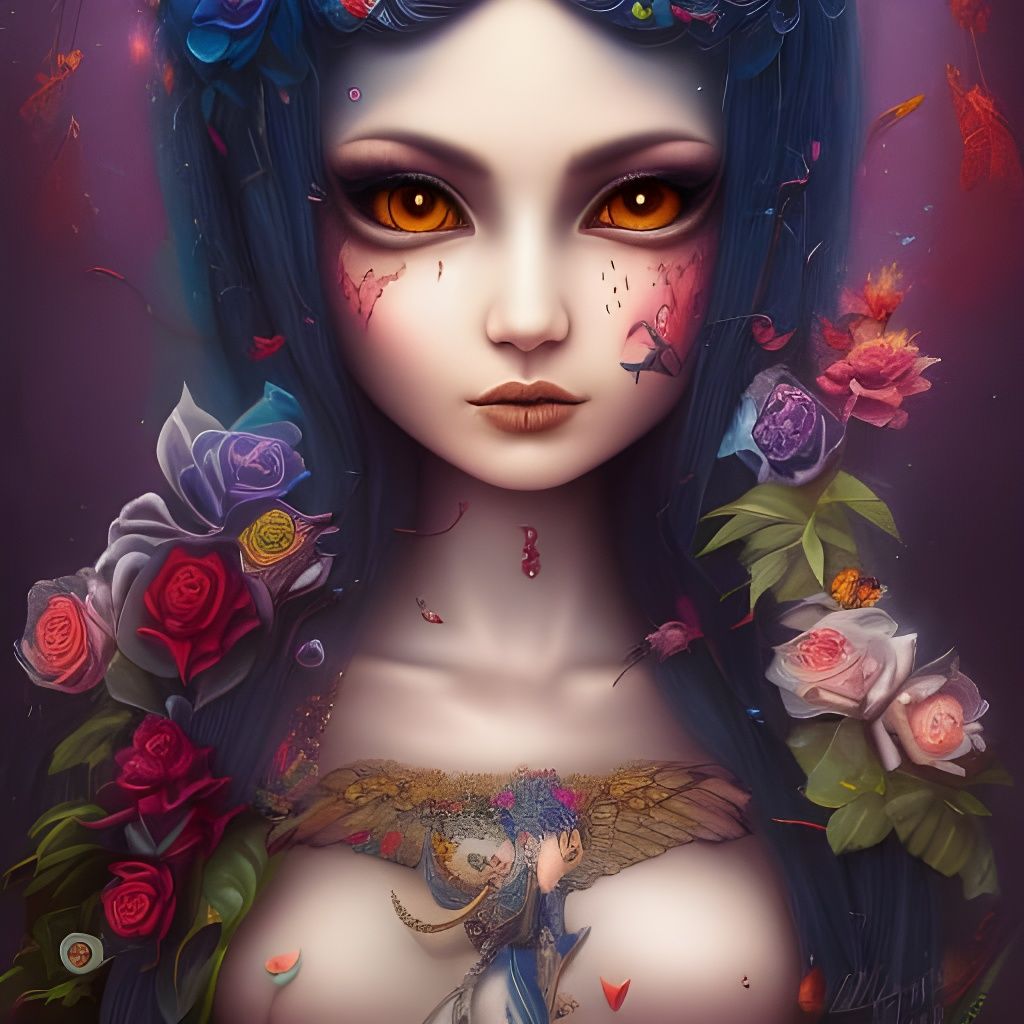 Beautiful Dark-Haired Woman, Detailed Fantasy Art