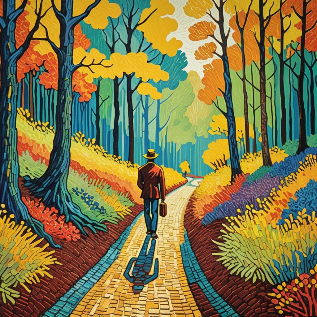 Colorful Forest Path in Neo-Impressionist Style