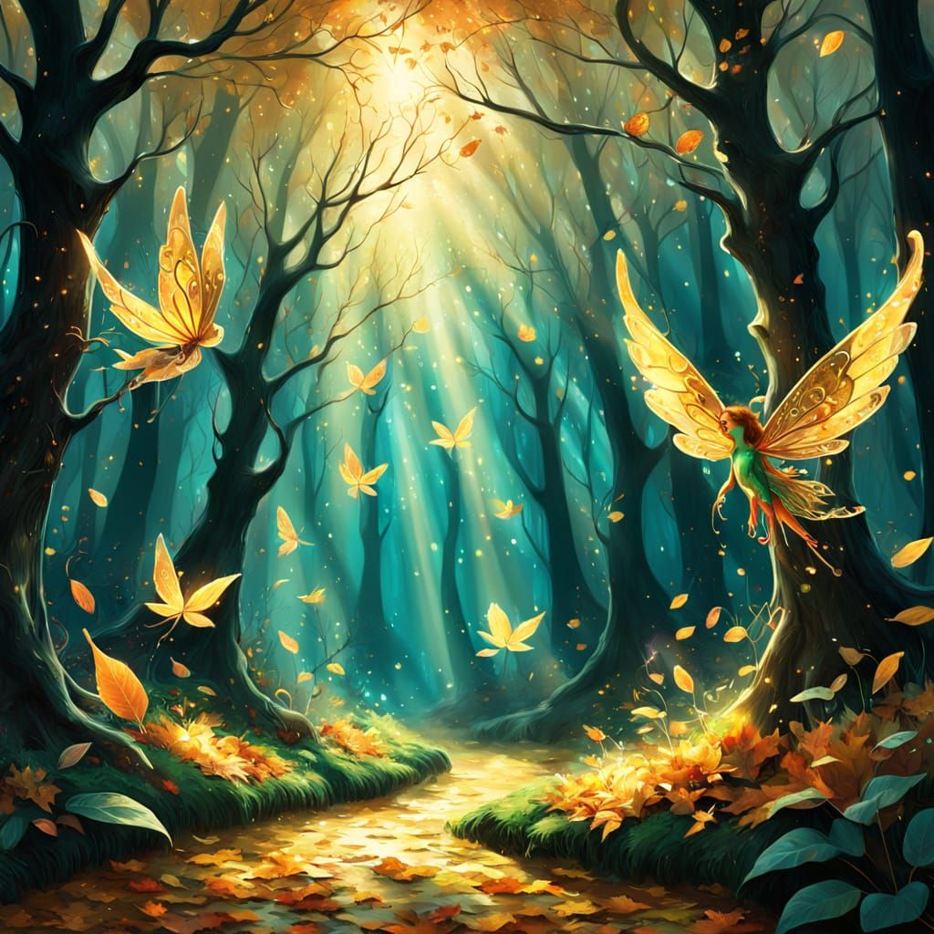 Magical Autumn Forest with Dancing Sprites
