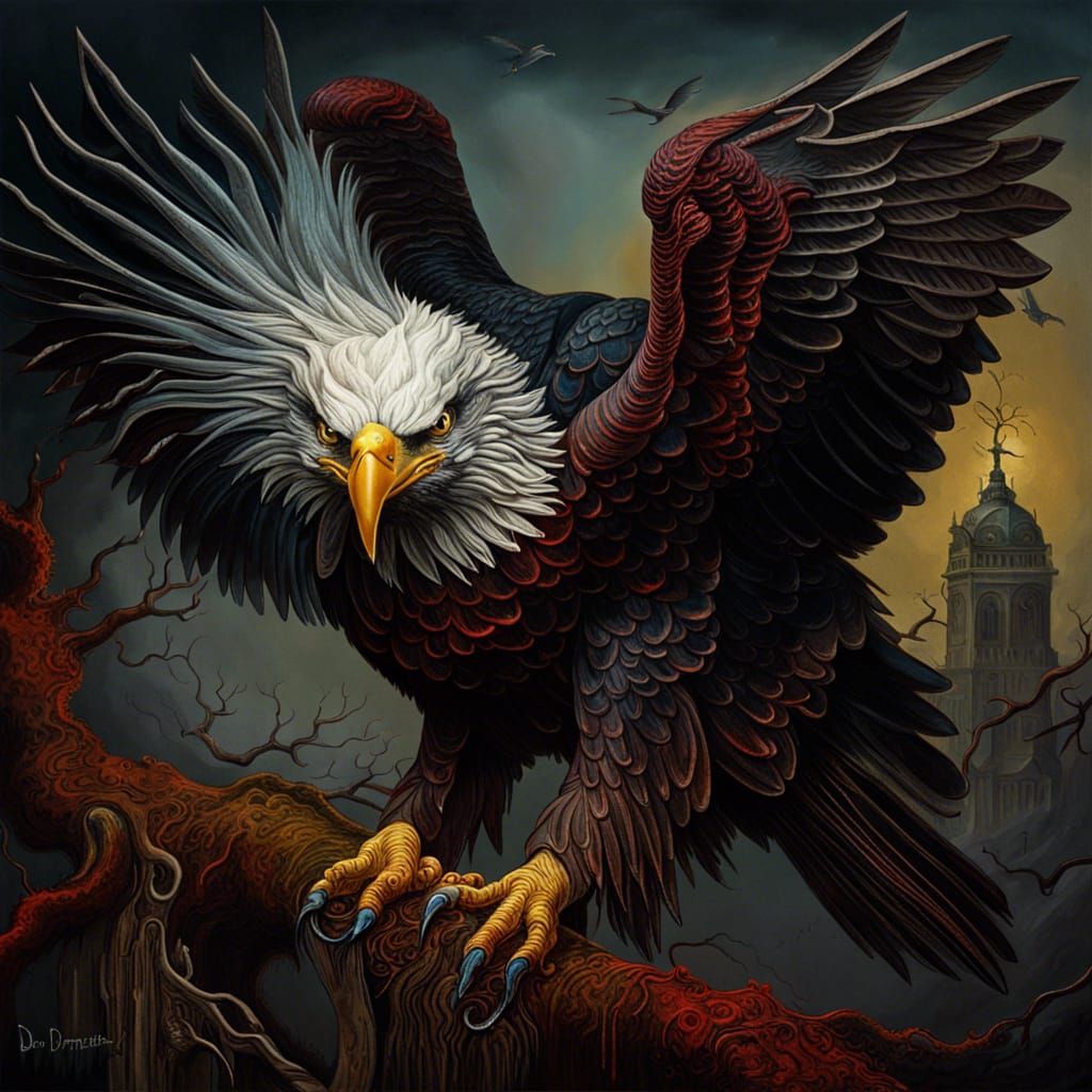 Evil Vampiric Bald Eagle Horror Concept Art