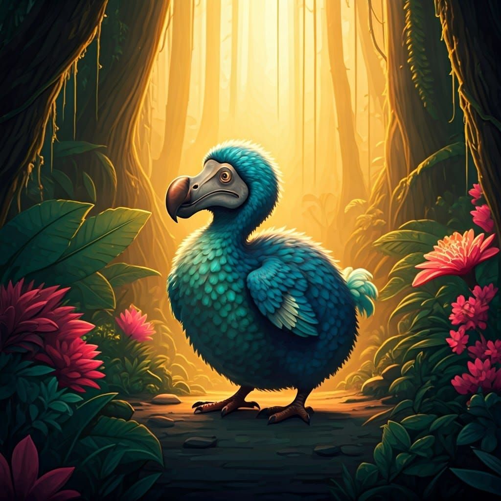 Dodo Bird in Vibrant Prehistoric Forest
