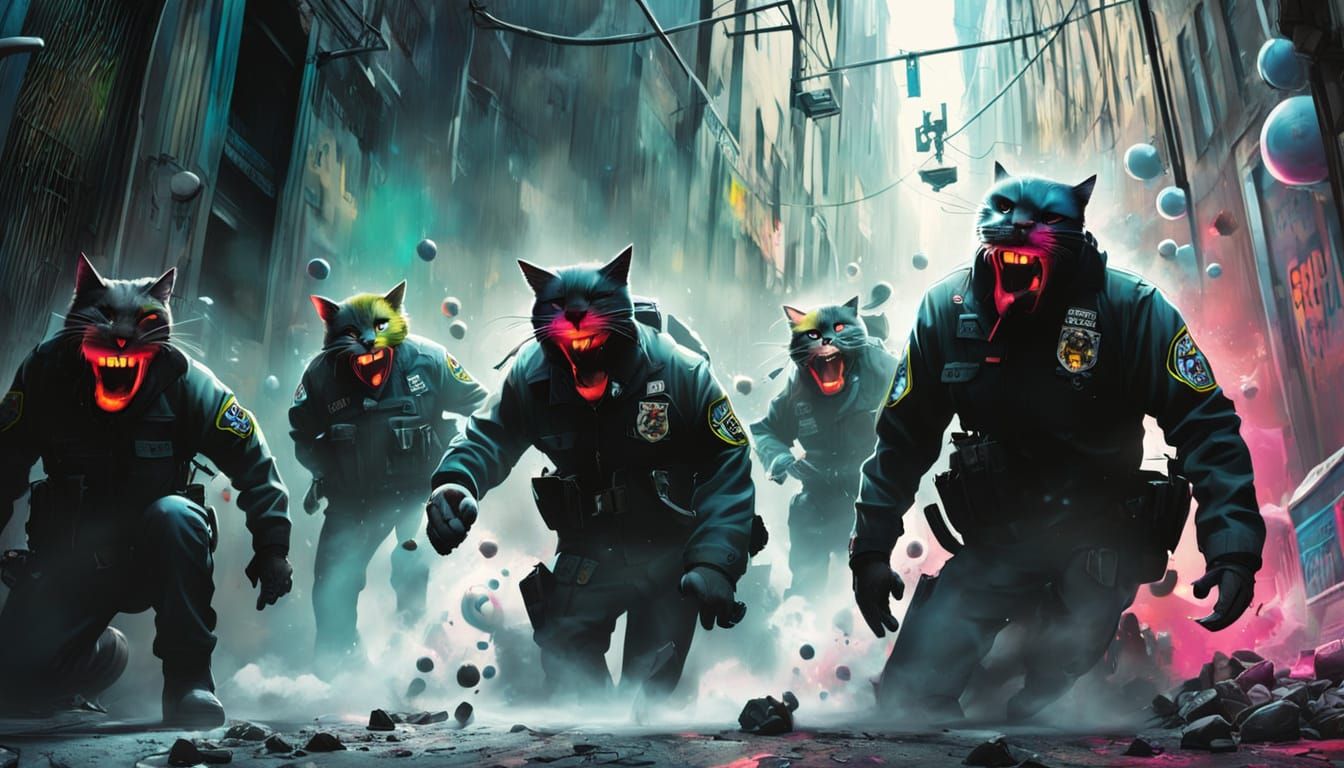 Graffiti Art: Police Emerge from Cat in Alley