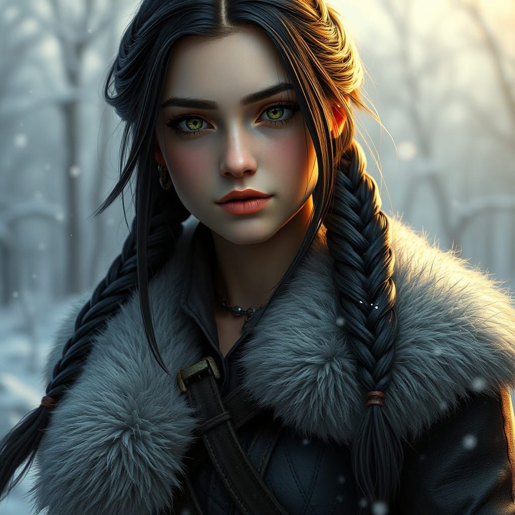 Female Ice Harvester in Winter Fantasy Scene