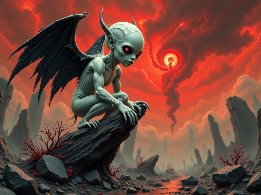 Drow Perched on Rock in Junk-Core Wasteland