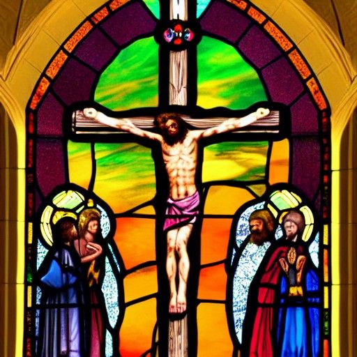 Stained Glass Depiction of Jesus on Cross
