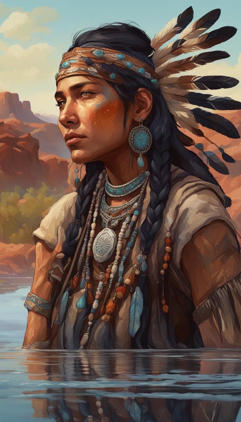 Native American Woman on Horseback, Digital Art