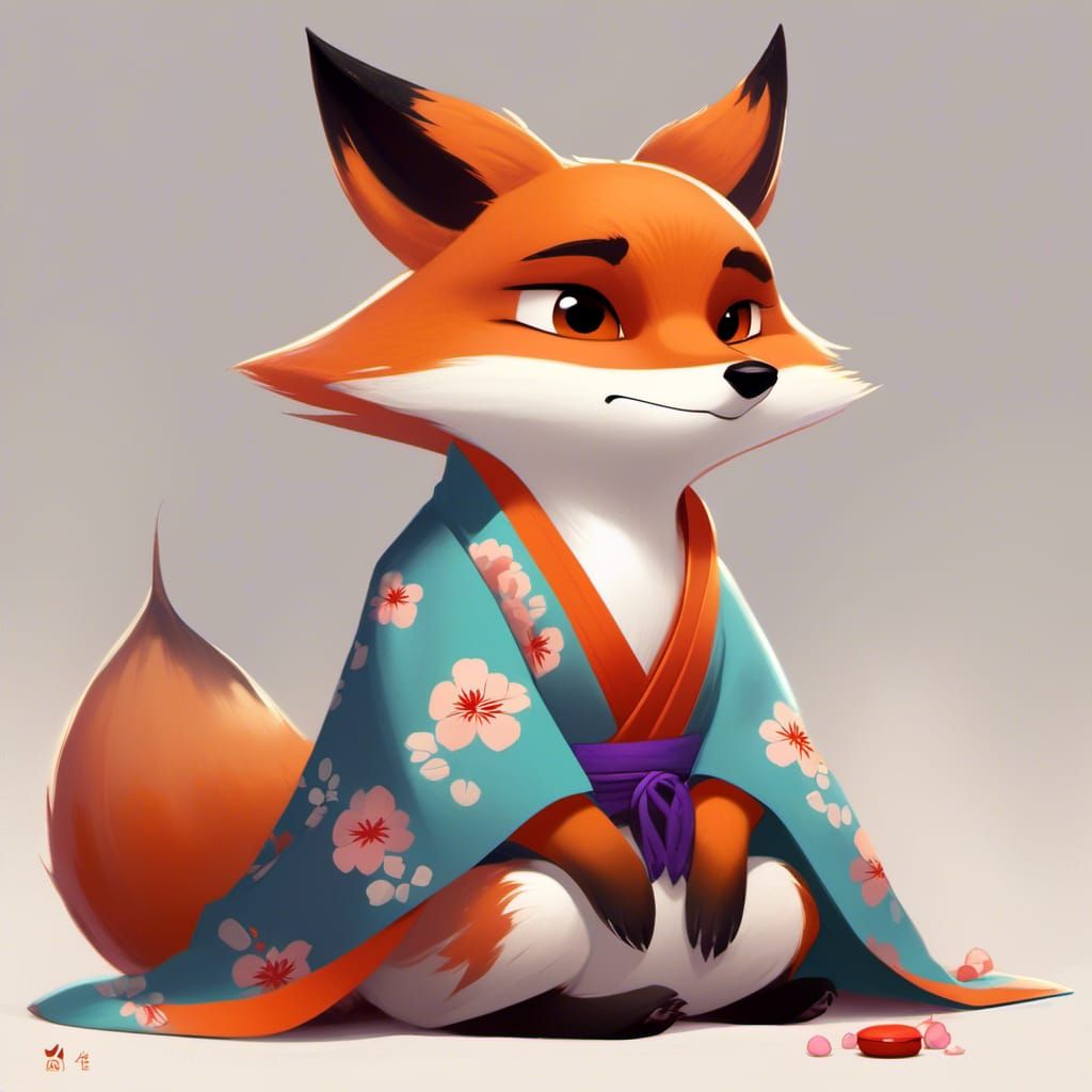 Pixar Fox in Kimono, Animated Style