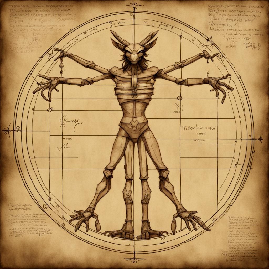 Vitruvian Kobold on Papyrus, Sepia Toned