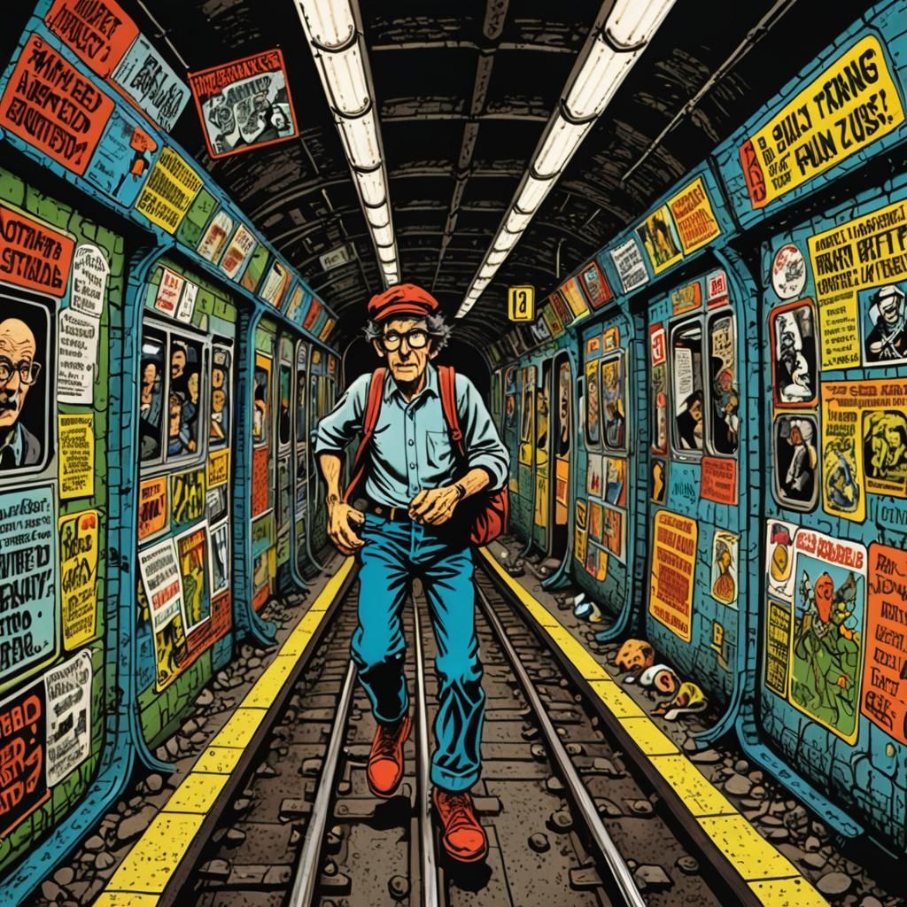 Distorted Subway Tunnel in Underground Comic Style