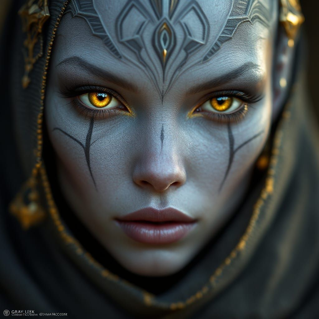 Gray Twi'lek Portrait with Bokeh Background