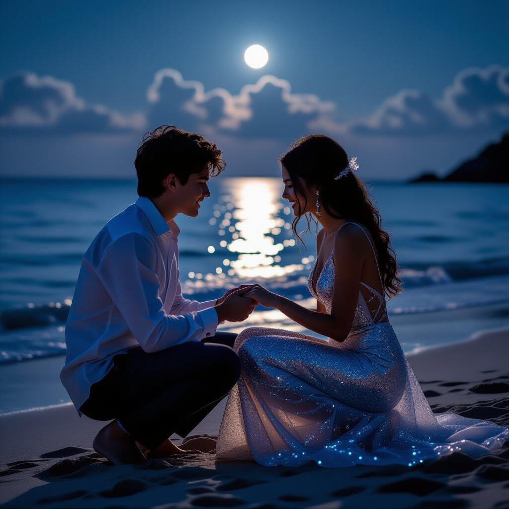 Romantic Beach Proposal with Diamond Dress