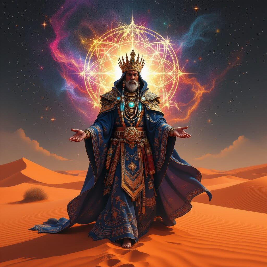 Cosmic King of the Red Desert in Amaringo Style