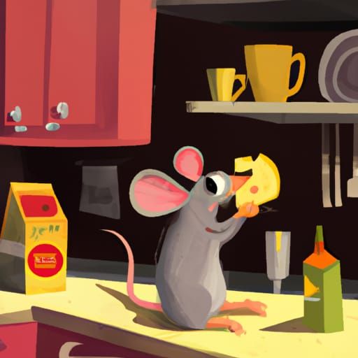 Cartoon Mouse Enjoying Swiss Cheese, Comic Book Art