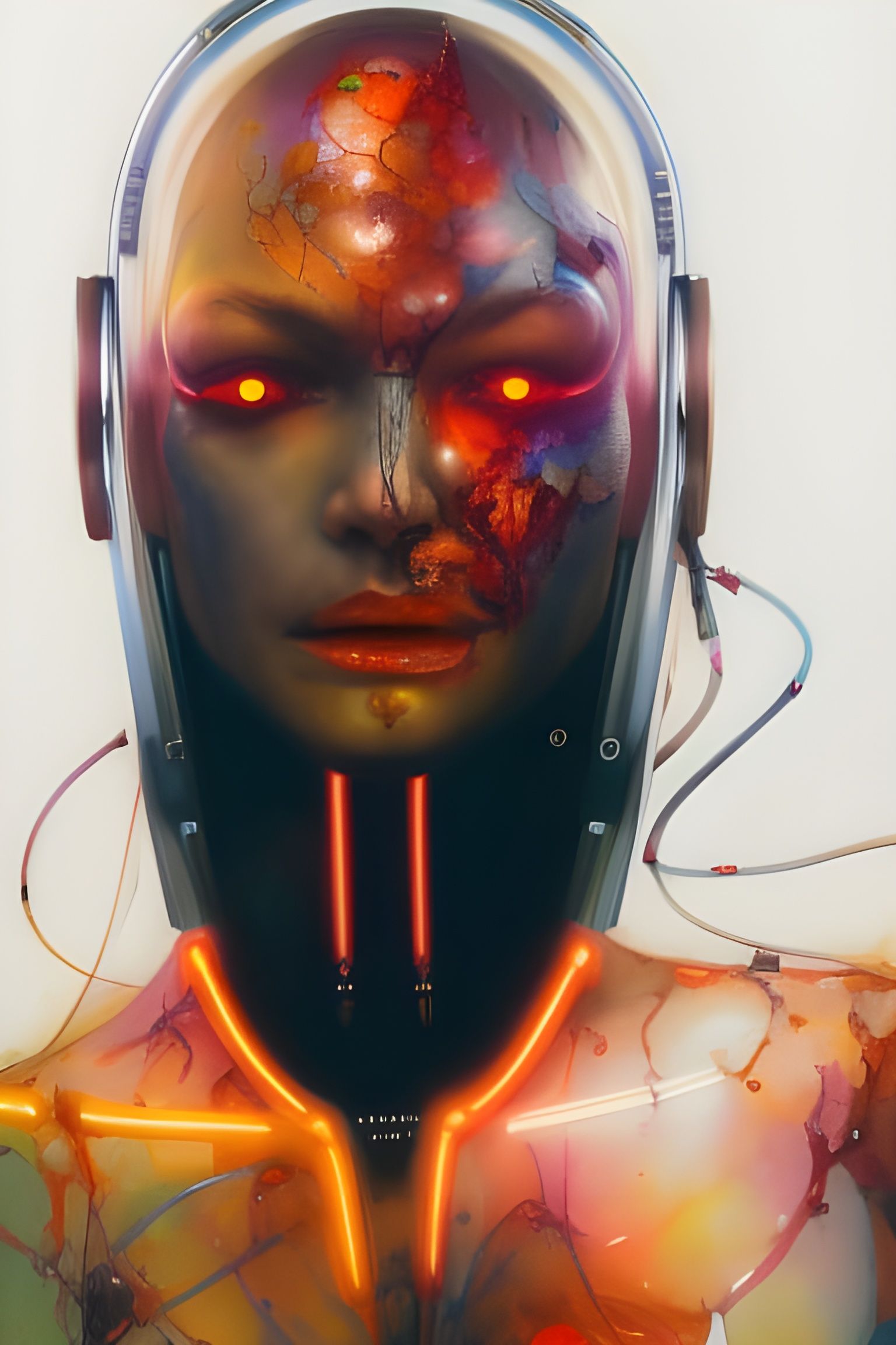 Hyperrealistic Cyborg Robot with Neon Lights
