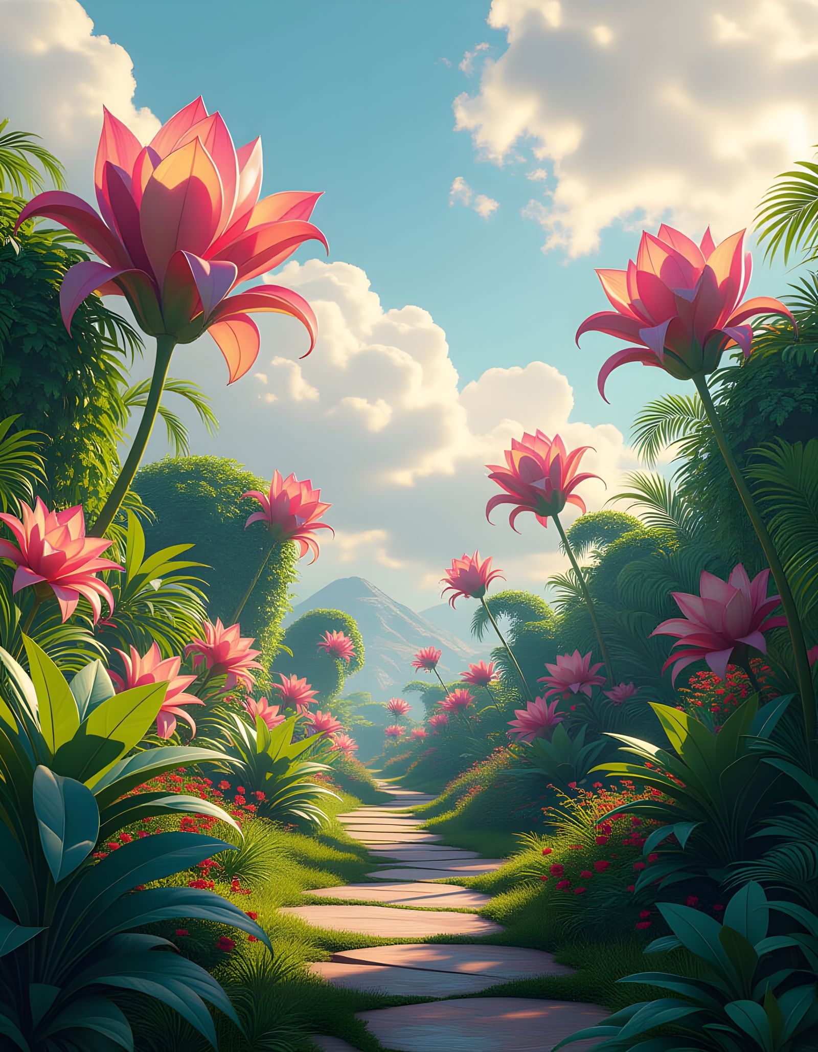 Exotic Garden Landscape with Dynamic Colors