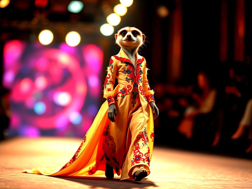 Glamorous Meerkat Struts Down Paris Runway in Dior Gown