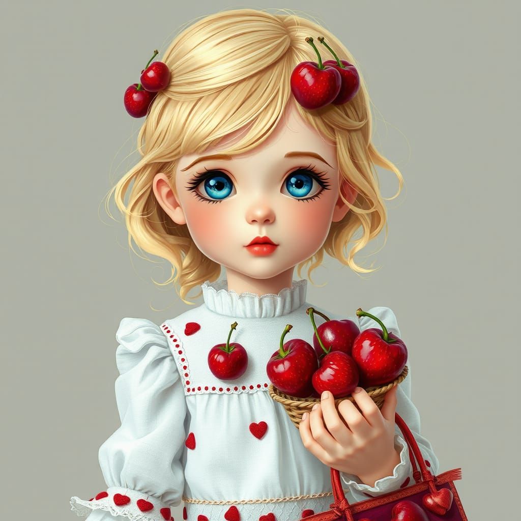 Girl with Cherries: Realistic Style Inspired by Masters