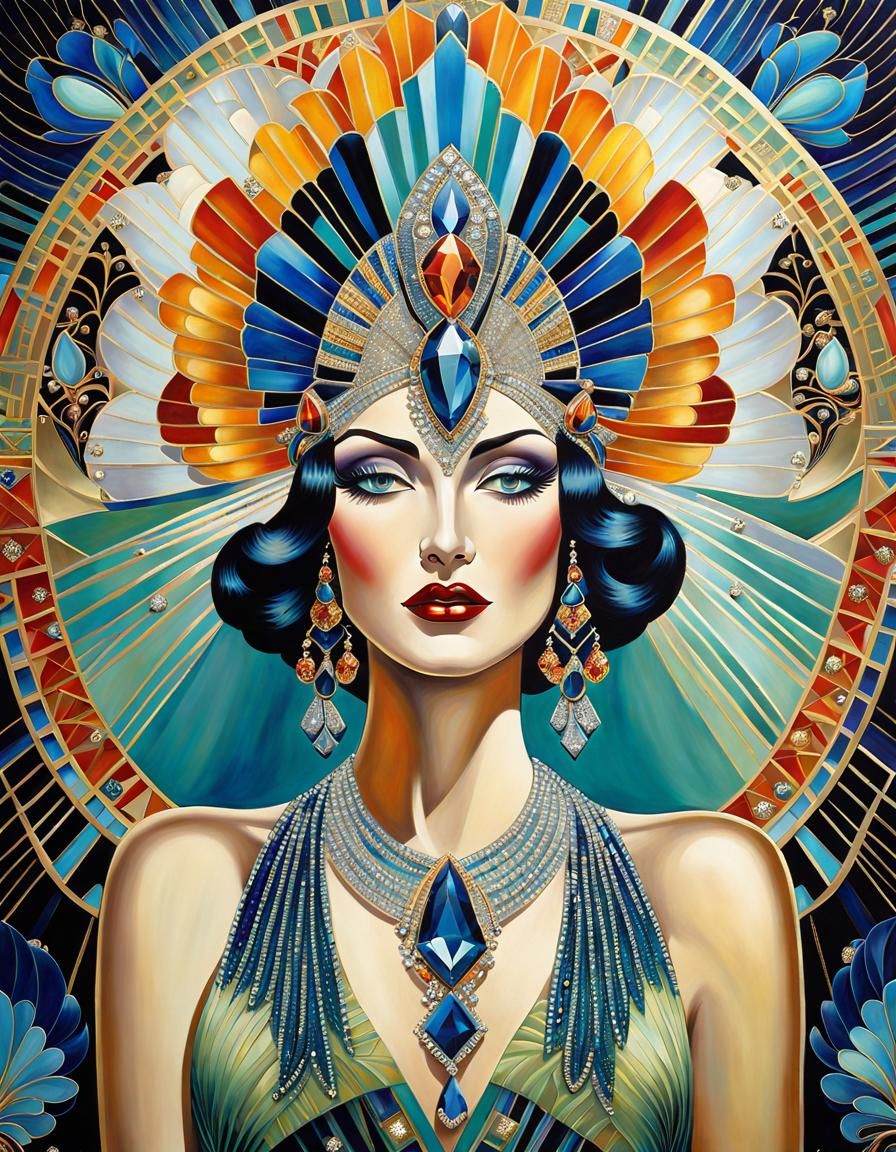 Art Deco Woman in Acrylic Painting Style