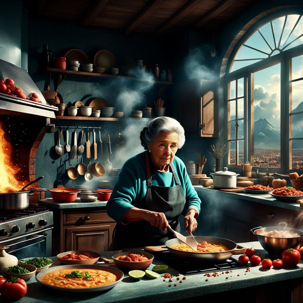 Epic Cinematic Abuela Cooking Digital Matte Painting