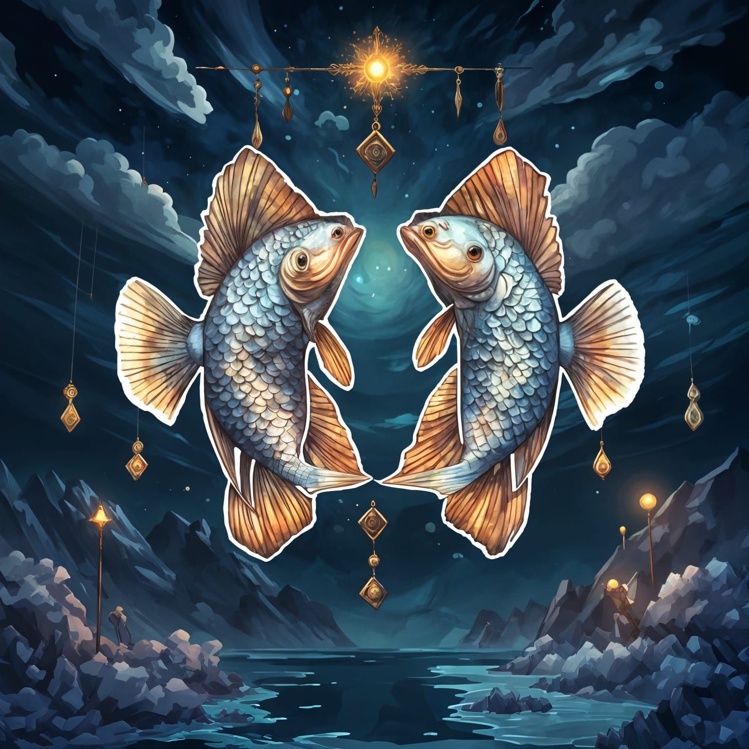 Ethereal Pisces Tarot Card Art in Cosmic Fantasy Style