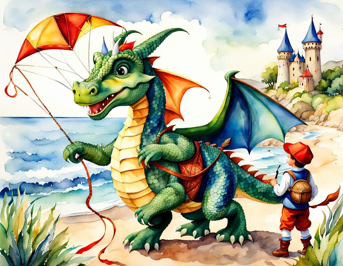 Puff the Magic Dragon Watercolor Illustration