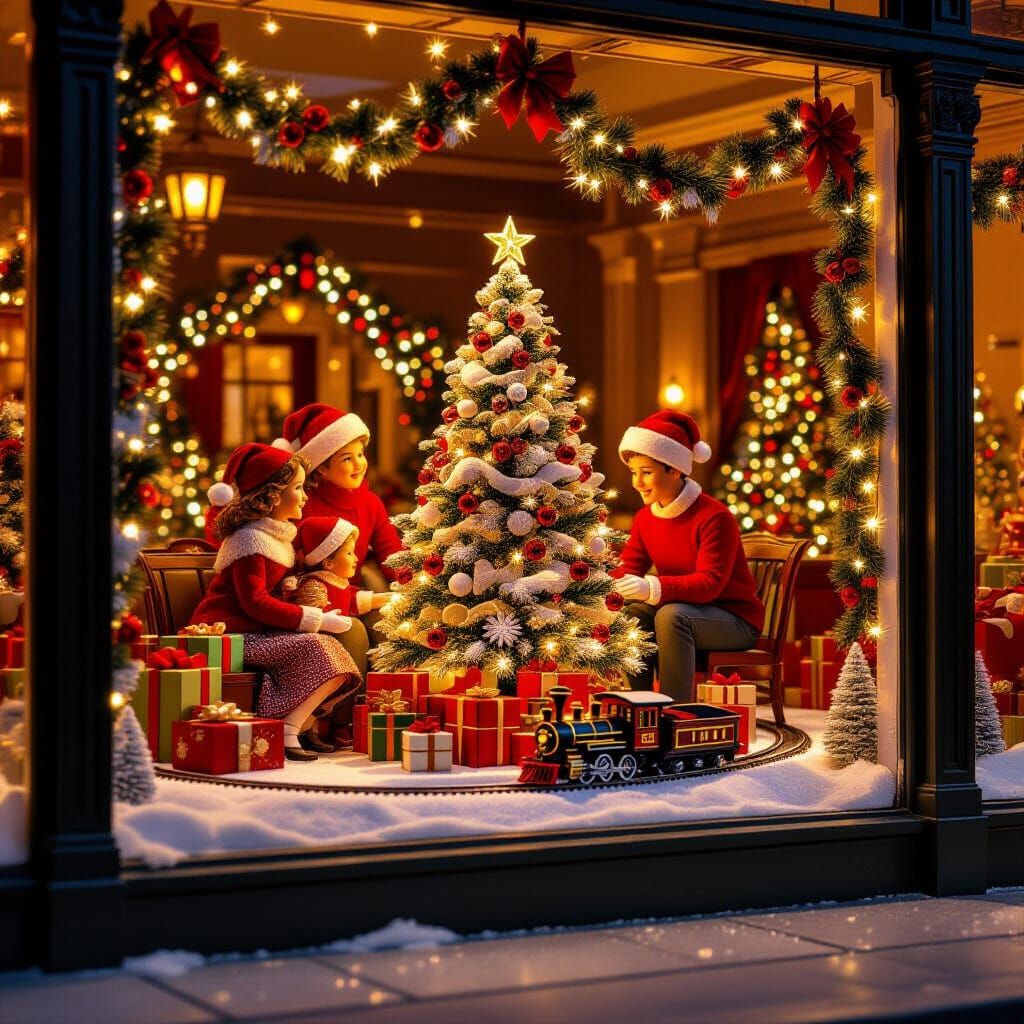Nostalgic Christmas Window Display in Chicago Illustration S...
