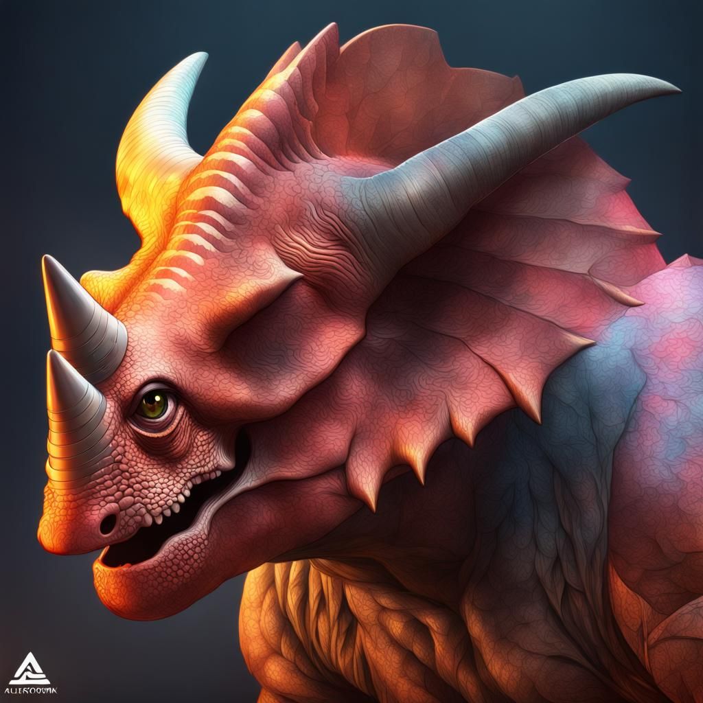 Fiery Phoenix Triceratops Hybrid Portrait