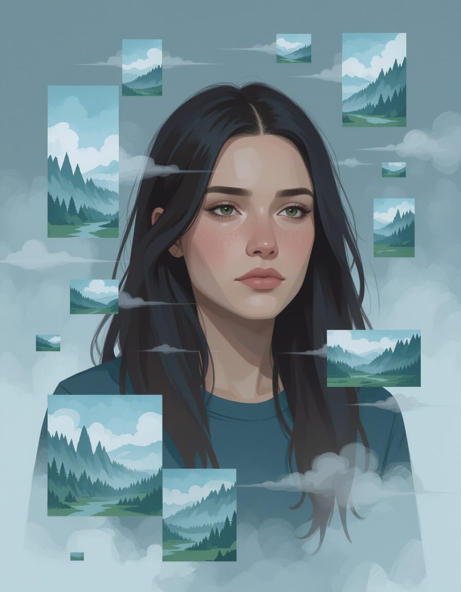 Surreal Dreamscape of a Woman Lost in Thought