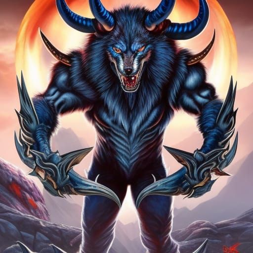 Eldritch Demon Wolf Portrait in Moonlit Forest