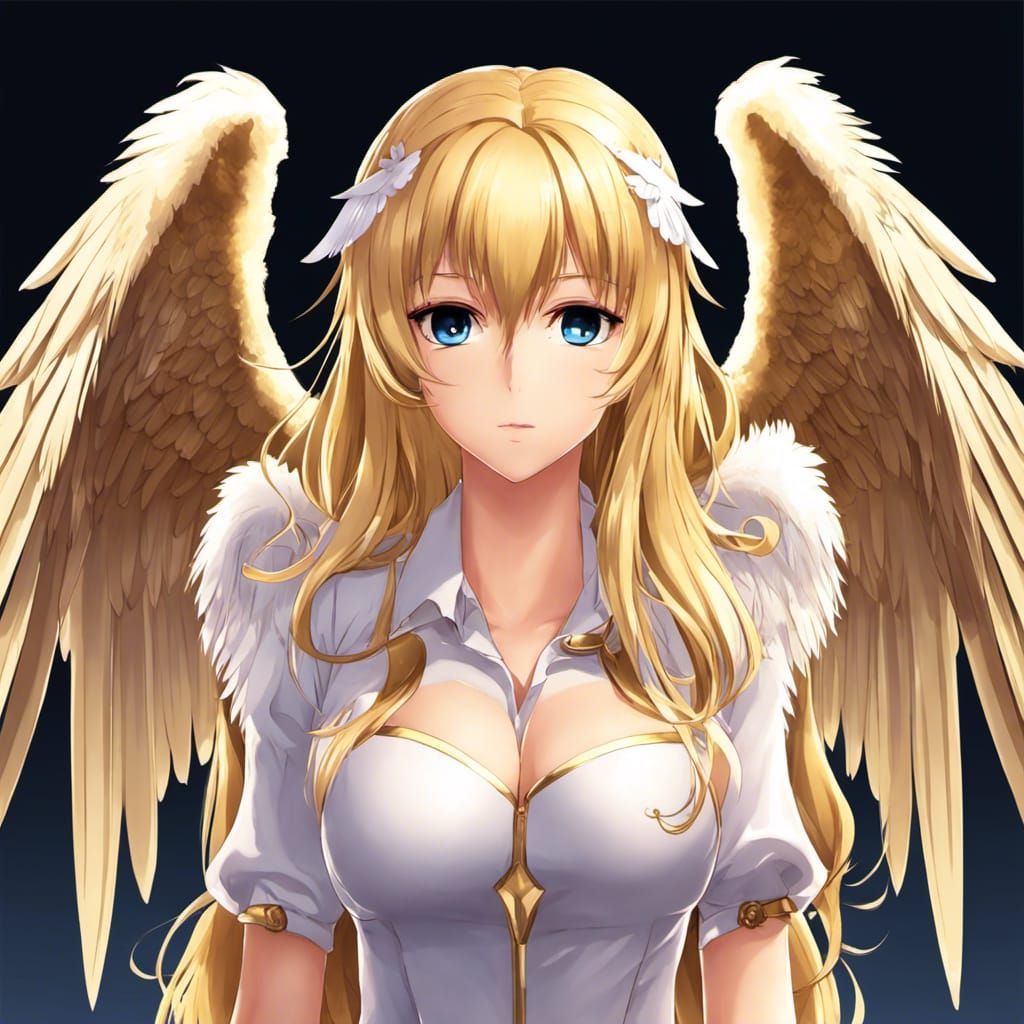 Anime Blond Angel Girl with Large Chest