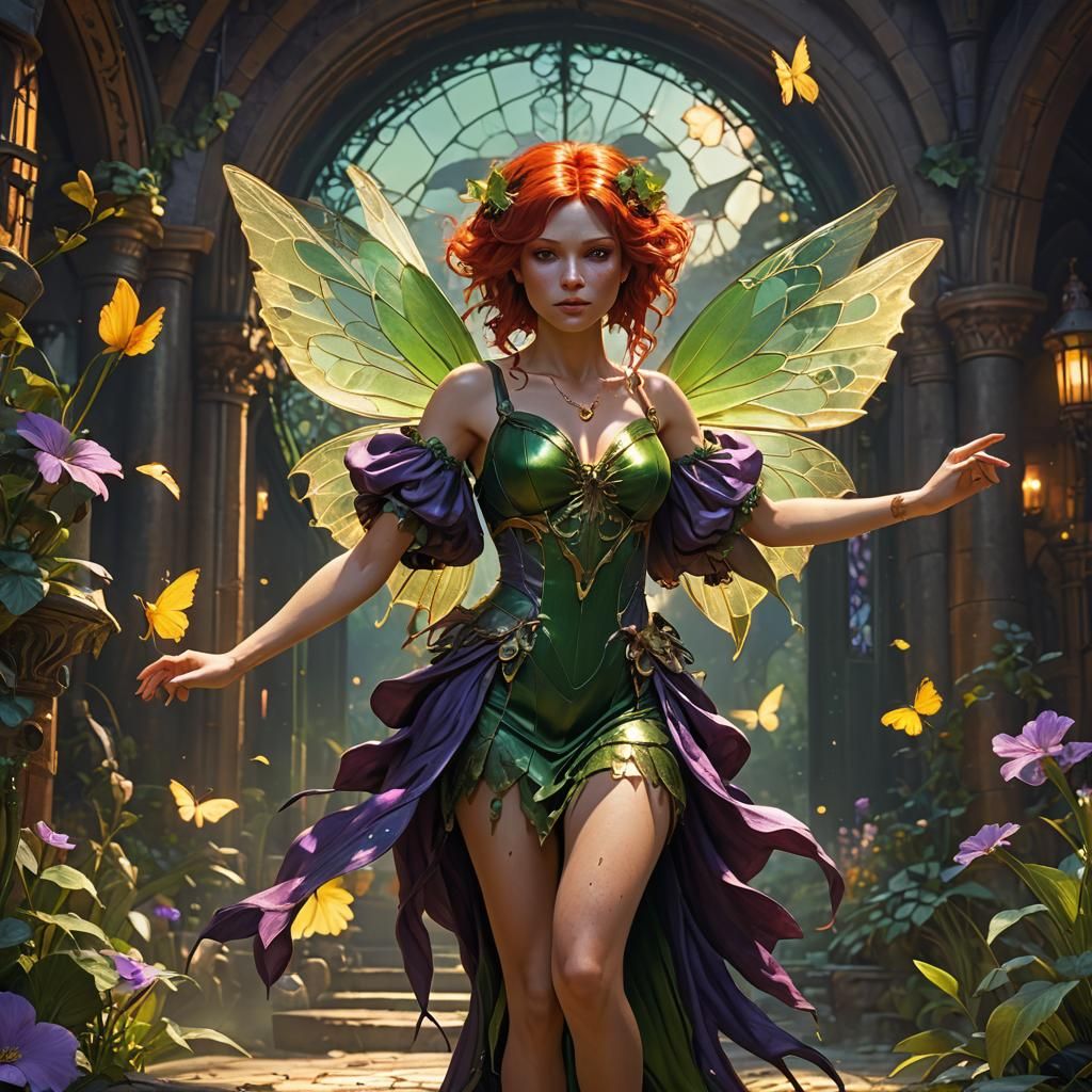 Red-Haired Fairy in Dark Fantasy Style