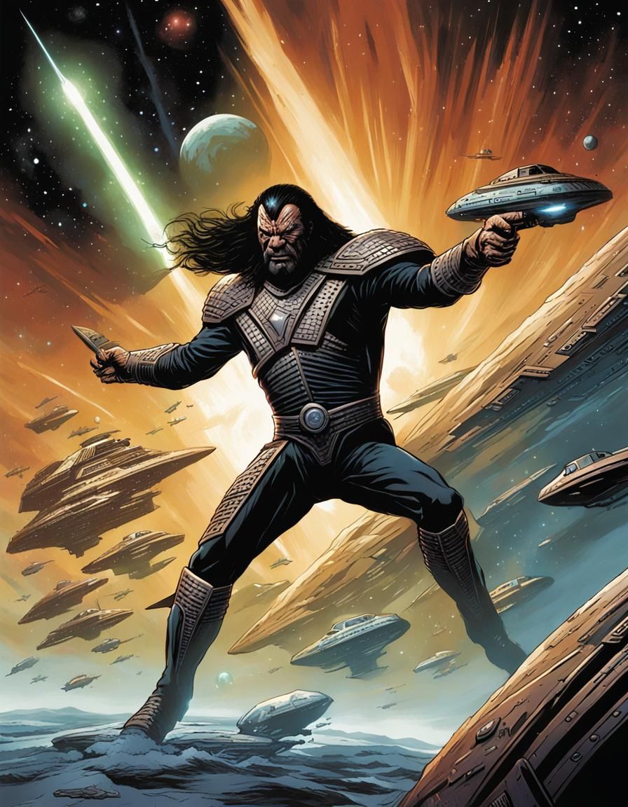 Star Trek Klingon alien in an action pose.