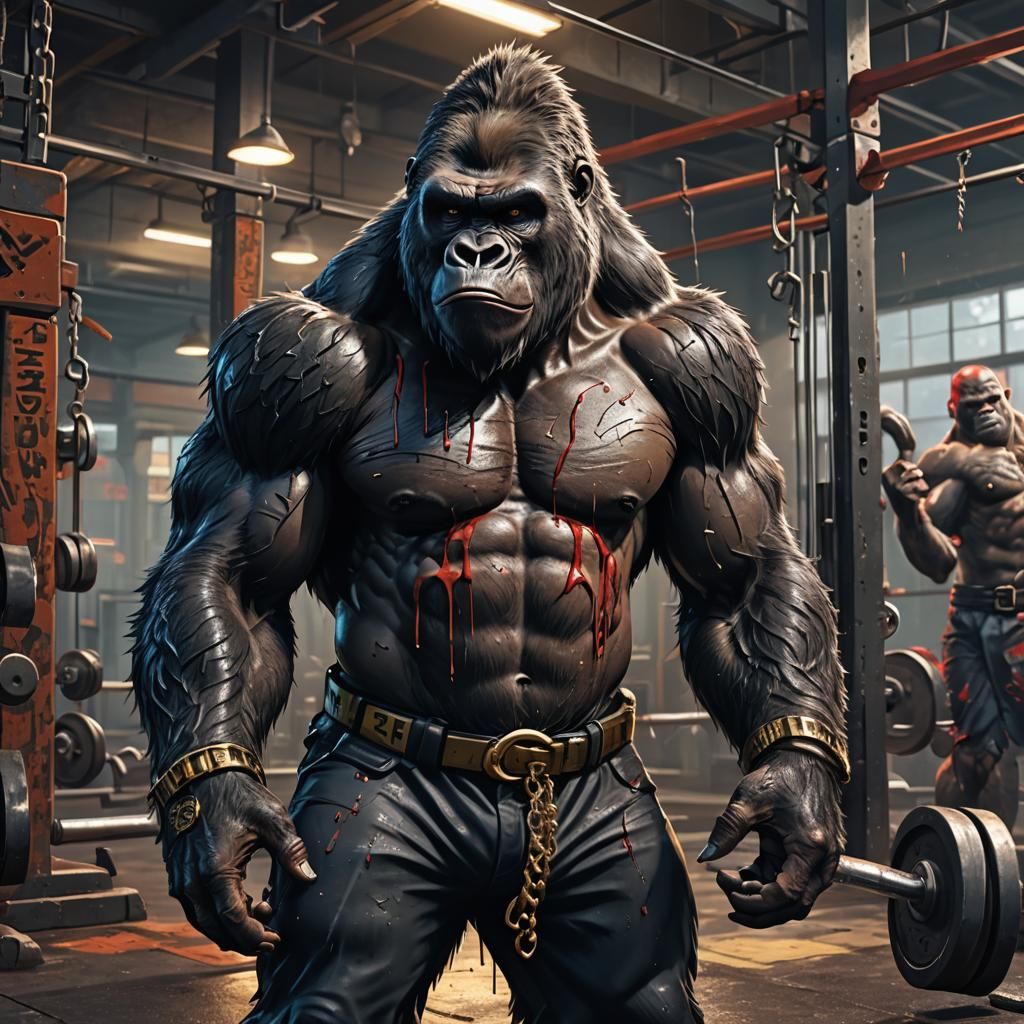 Gangster Gorilla Gym Workout: Detailed Matte Painting