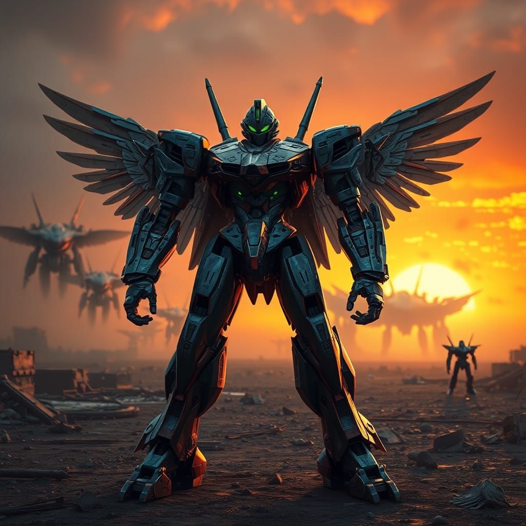 Hyperrealistic Mecha on Battlefield in Anime Style