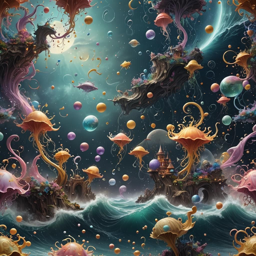 Pastel Grasshoppers in Starry Translucent Sea