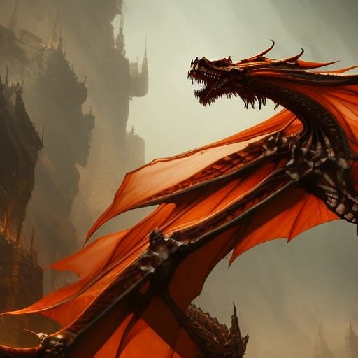 Skeleton Dragon Concept Art in Orange and Teal