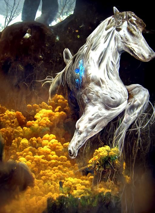 Cosmic Golden Horse in Psychedelic Fantasy Style