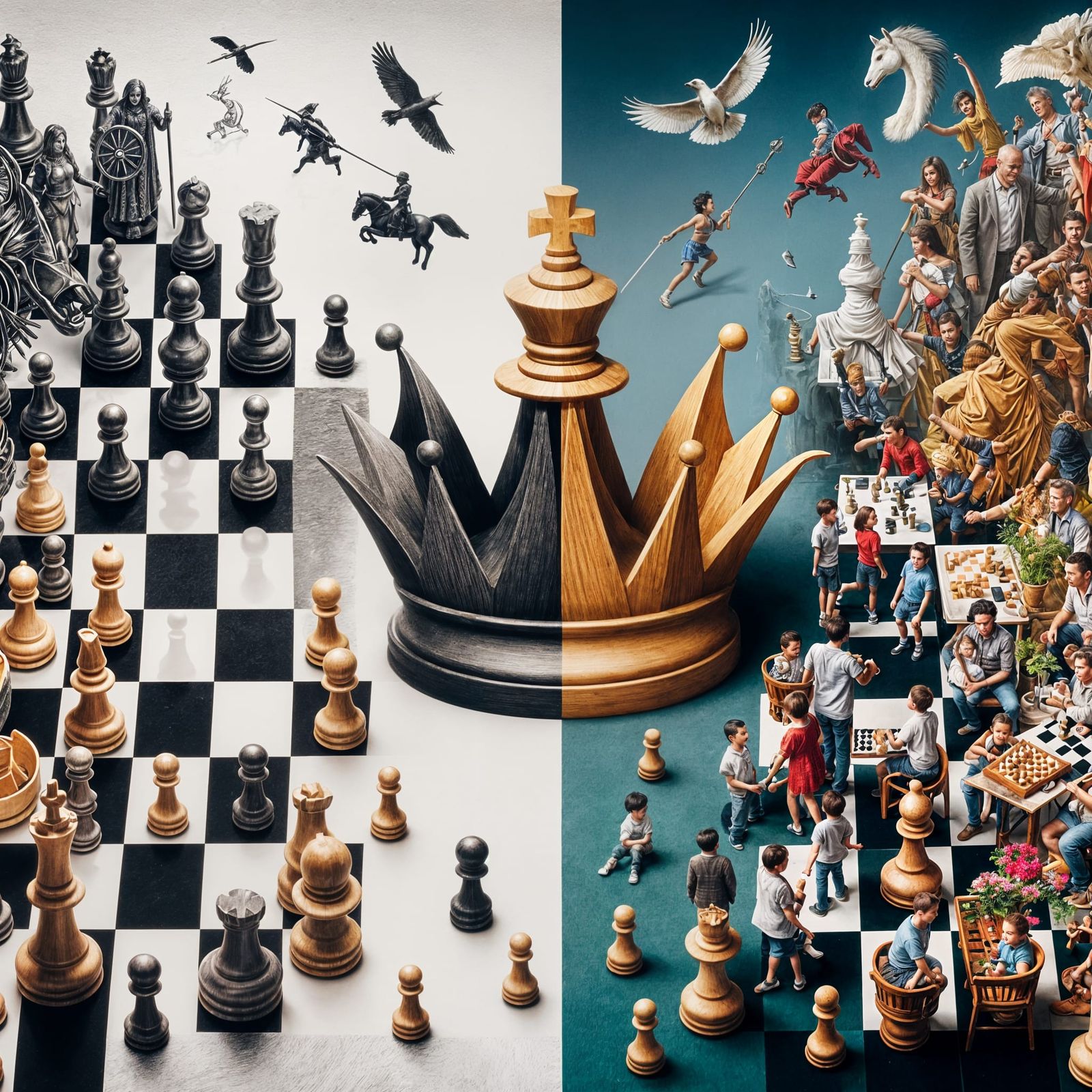 Life Beyond Checkmate: A Symbolic Chess Scene
