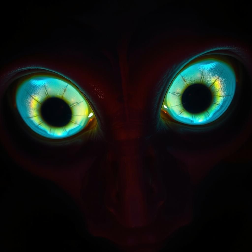 Alien Eyes with Iridescent Glow in Retro Horror Style