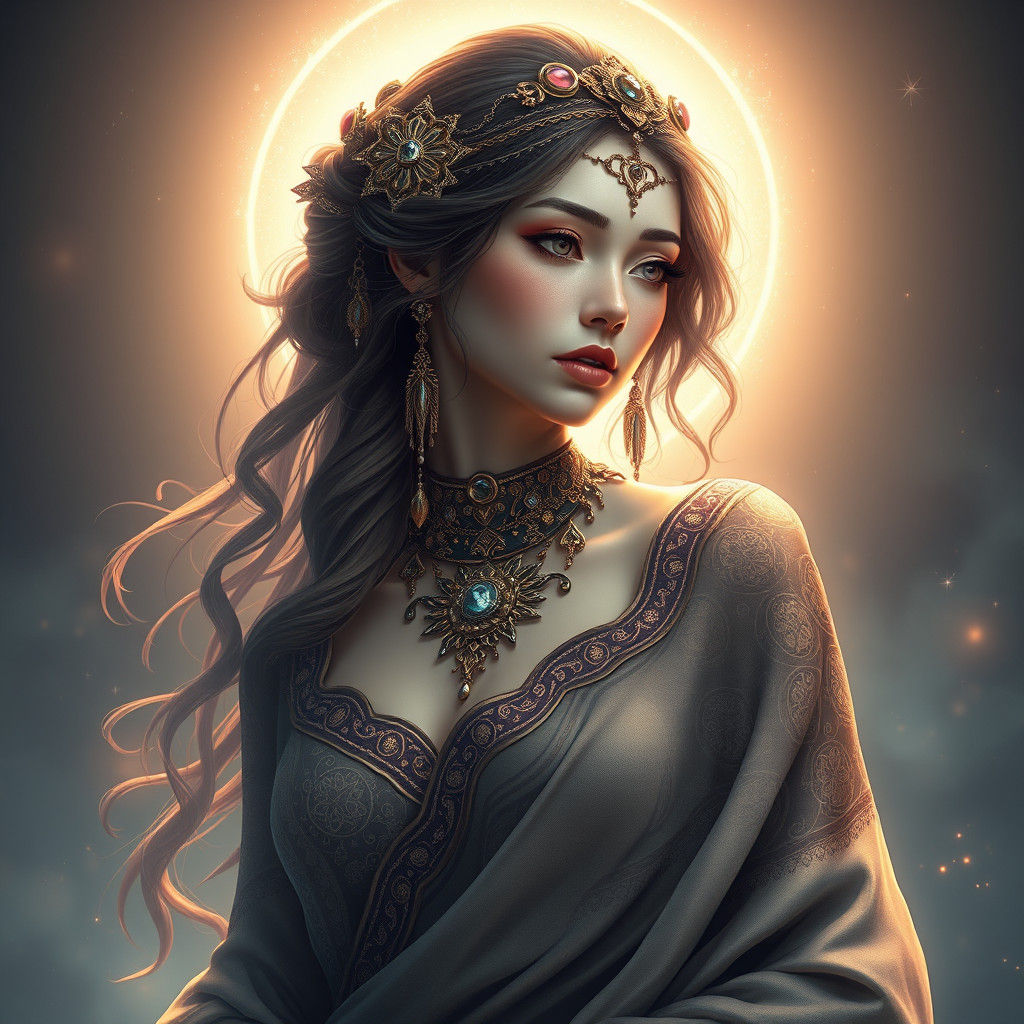 Mystical Woman Portrait with Celestial Patterns