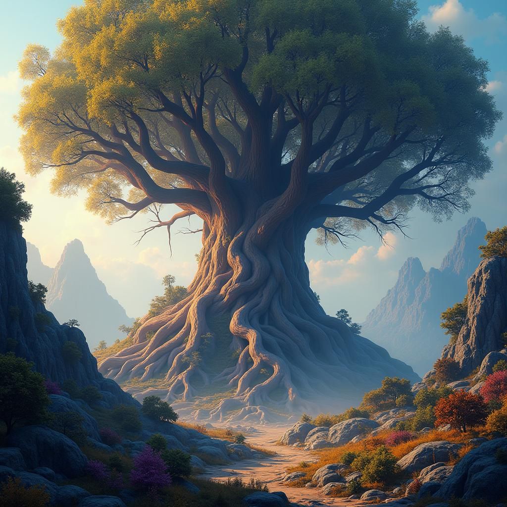 Fantastical Landscape with Ancient Tree: 8K Matte Painting