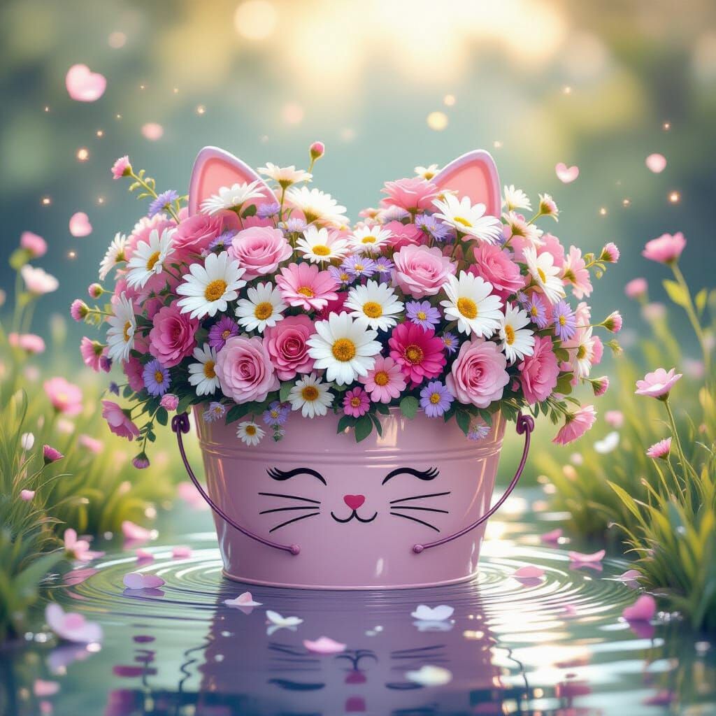Dreamy Wildflower Bouquet in Cat Bucket