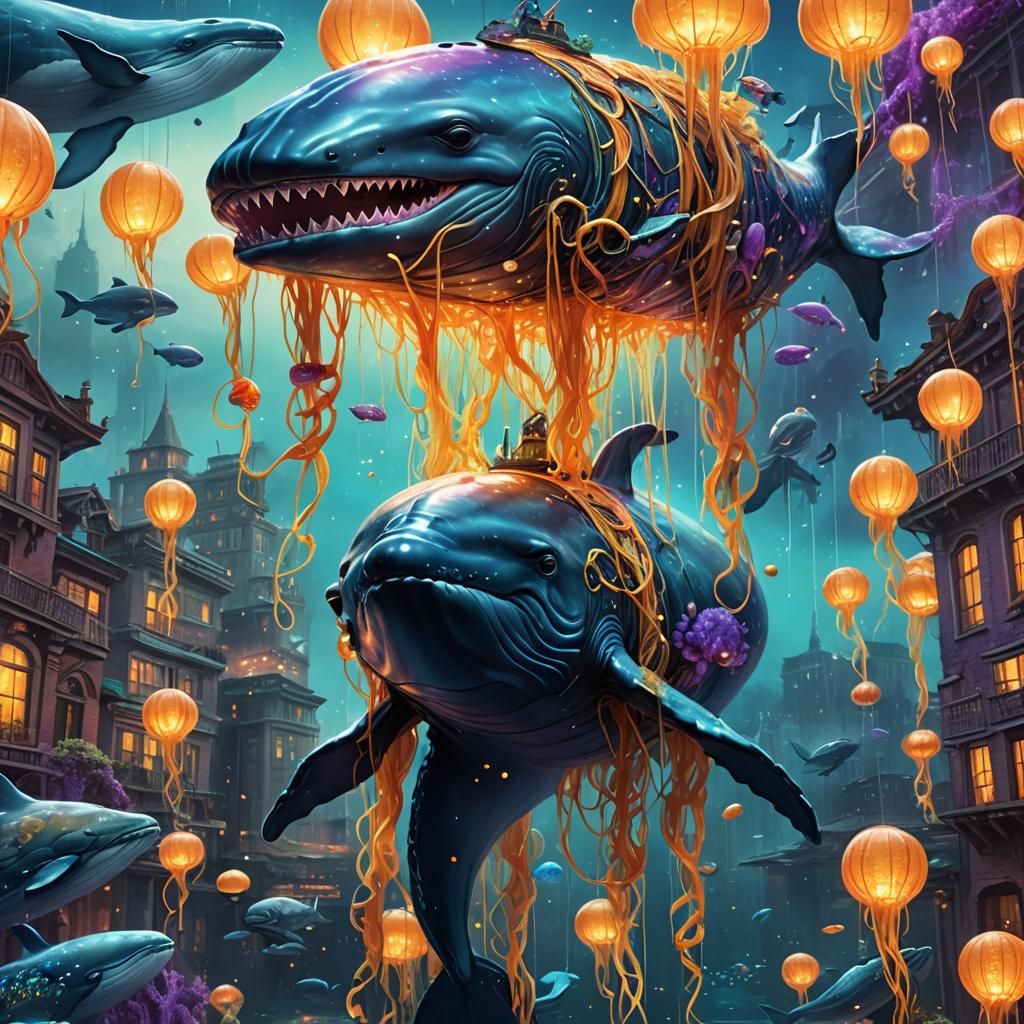 Spaghetti Eyeball Whale in Underwater City