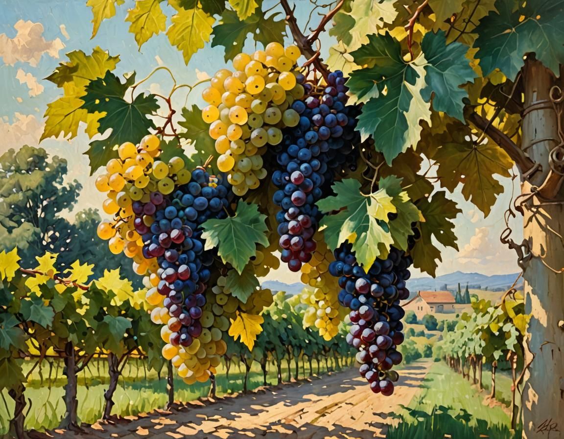 Impressionist Grapes in Golden Sunlight