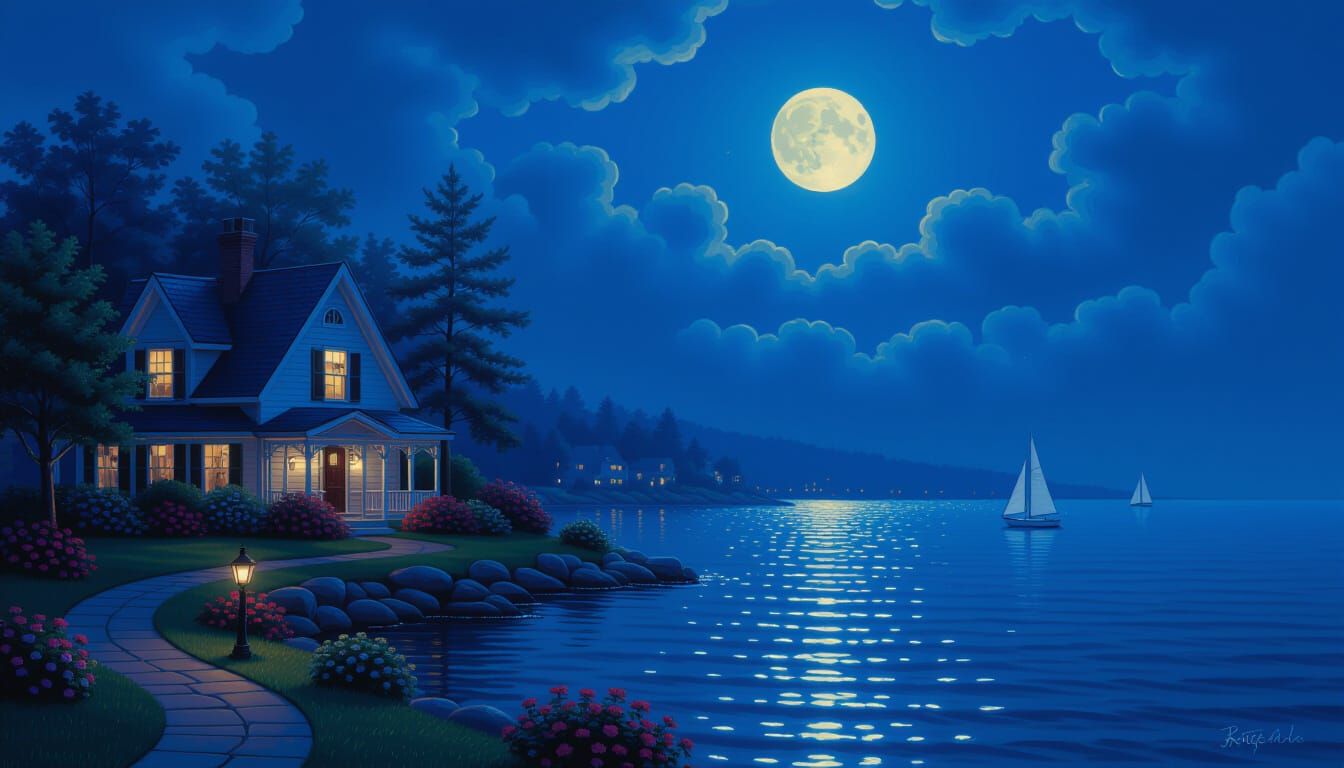 Moonlit Hyperrealistic Dreamscape in Luminist Style