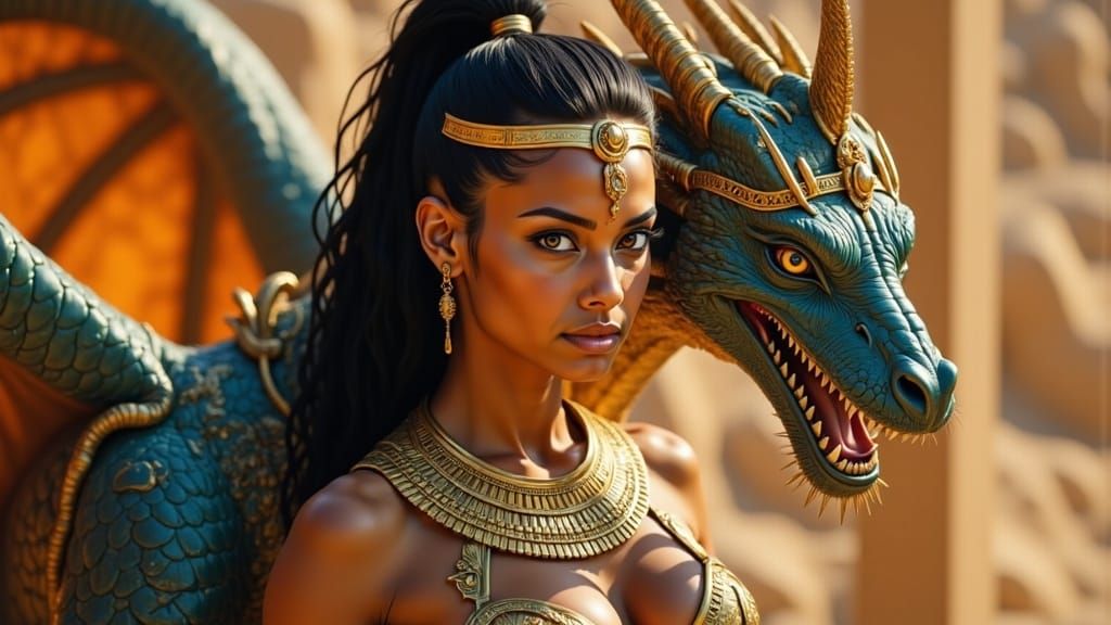 Egyptian Princess with Dragon, Renaissance Art Style