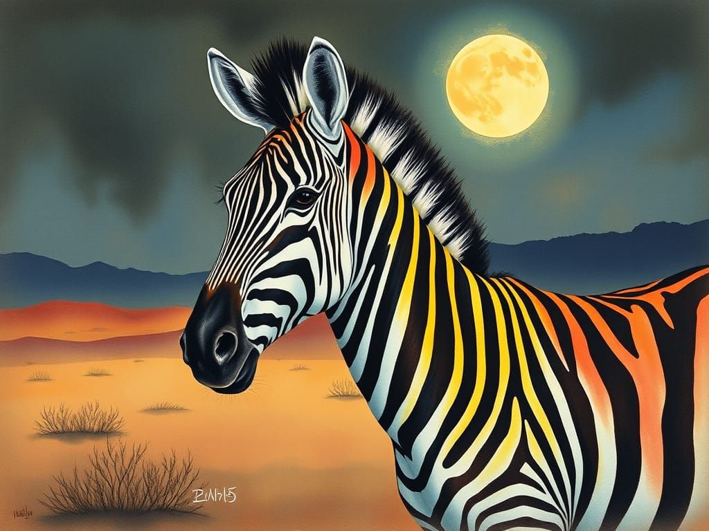 Luminous Zebra Under Moonlit Desert Sky