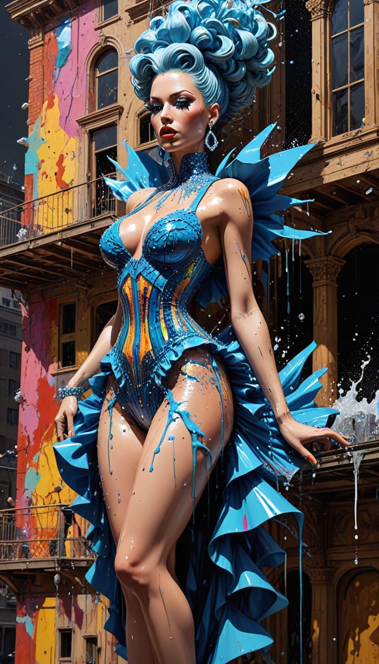 Hyperdetailed Drag Queen in Collapsing Architecture